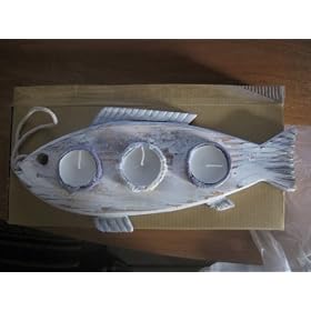 Decorative Whitewash Fish Three Tea Light Holder by Don Mechanic Enterprises Dallas Texas