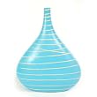 Handmade Dark Blue Ceramic Bulb Style Flower Vase With Dramatic Line Accents