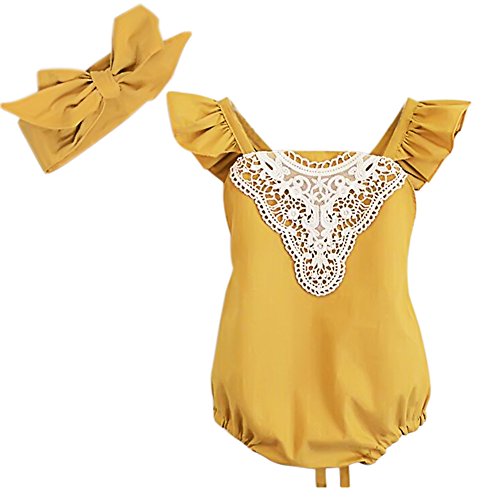 Baby Girls Romper Sunsuit Jumpsuit with Headband