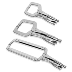 Click here to buy Extra-Large Locking C-Clamp Plier Set - 6, 11 and 18 by RRT.