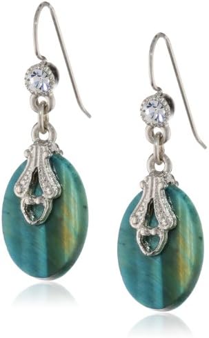 Signature 1928 "Semi Precious" Silver-Tone Aventurine Semi-Precious Oval Drop Earrings