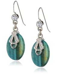 Signature 1928 "Semi Precious" Silver-Tone Semi-Precious Oval Drop Earrings