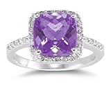 Cushion Cut Amethyst and Diamond Ring 14K White Gold