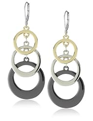 Anne Klein Mixed Metal Gold-Tone and Hematite Plated Drop Earrings