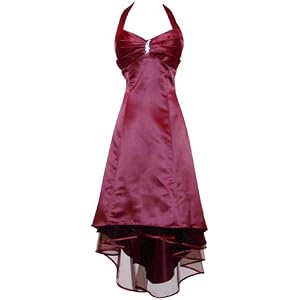Satin Halter Dress Tulle Mini Train Prom Bridesmaid Holiday Formal Gown