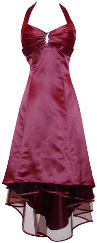 Satin Halter Dress Tulle Mini Train Prom Bridesmaid Holiday Formal Gown – M