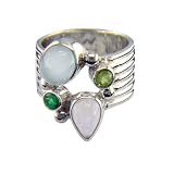 Sterling Silver Multi-Stone Aquamarine Ring by Sajen