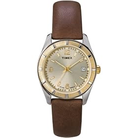 Timex Women's T2M782 Classic Silver-Tone with Brown Leather Strap Watch