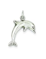 14K White Gold Jumping Dolphin Charm Pendant Jewelry