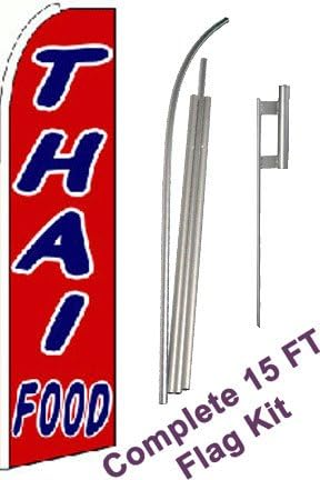 NEOPlex - "Thai Food (Extra Wide)" Complete Flag Kit - Includes 12' Swooper Feather Business Flag with 15-Foot Anodized Aluminum Flagpole and Ground Spike