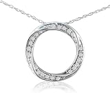 10k White Gold Diamond Twisted Circle Pendant (1/8 cttw, J Color, I2 Clarity), 18