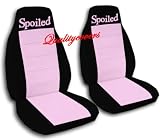 2 Black and sweet pink "Spoiled" car seat covers for a 2002 Toyota Camry.