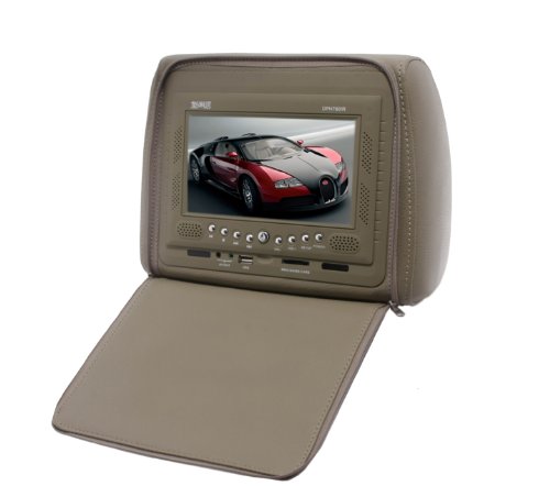 Absolute DPH760IRC 7.5 Inch Headrest Pillow with Zipper Cover, TFT/LCD Color Monitor with Built-In DVD Player USB/SD/MMC Card Reader and IR Transmitter(Tan/Cream)