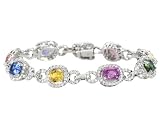 Multi Colored Sapphire Gemstone Bracelet with Diamonds 2.99 Carat (ctw) in 18K White Gold