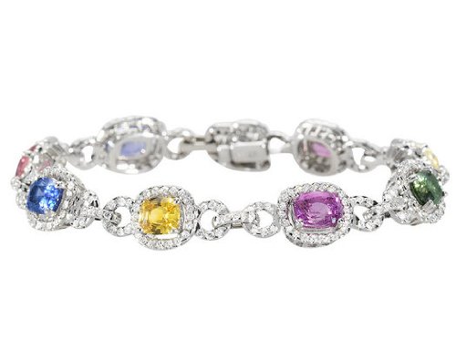 Multi Sapphire Gemstone Bracelet with Diamonds 2.99 Carat (ctw) in 18K Gold