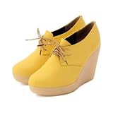 (ザ ショップ ティーケー ミクスパイス)THE SHOP TK MIXPICE レースアップウエッジソールブーティ イエロー系(034) 24.5cm
