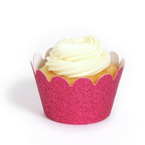 Dress My Cupcake Mini Magenta Reusable Glitter Cupcake Wrappers, Set of 18 - Girl Cupcakes, Picks, Toppers, Stands and Towers