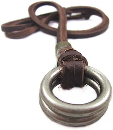 ETSYG Mens Unisex Charms Double Circle Ring Pendant Leather Adjustable Necklace Choker