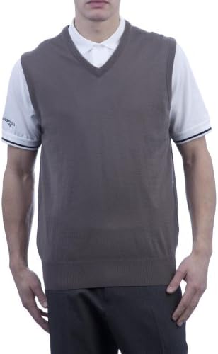 Glenmuir Men's Lightweight 100% Merino Wool Sleeveless Golf Slipover-Latte-Medium