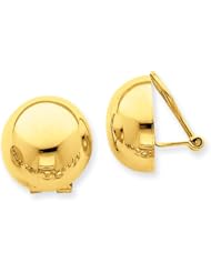 14k Yellow Gold Omega Clip 16mm Half Ball Non-pierced Earrings. Metal Wt- 5.26g