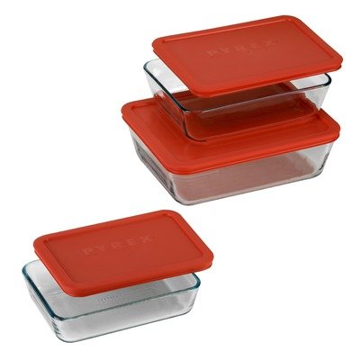 6 Piece Bakeware/Cookware Set with Red Plastic Covers