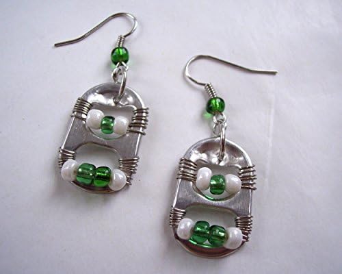 Pop Tab Earrings Green White and Silver