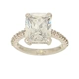 Large Emerald Cut Clear Cubic Zirconia Solitaire Ring with Tiny Side Stones