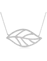 Sterling Silver Cubic Zirconia Leaf Pendant Necklace, 16"+ 2" Extender
