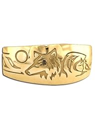 14K Yellow Gold Northwest Coast Native American Maiden Wolf Clan Bracelet. Made in USA.