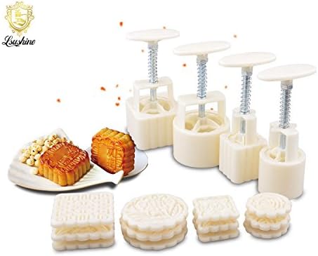 Lsushine Mid-Autumn Festival Hand-Pressure Moon Cake Mould With 12 Pcs Mode Pattern For 4 Sets