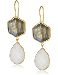 Zaiken Jewelry "Organic Slices Collection" Framed Labradorite and Rainbow Moonstone Slice Drop Earrings