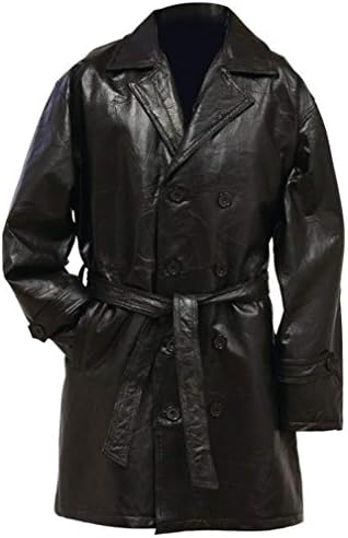 Giovanni Navarre Italian Stone Design Genuine Leather Mid-length Trench Coat- M