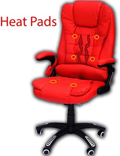Massage Heated Hydraulic Adjustable Office Chair Ergonomic Red Computer Desk Seat Leather Remote Wheels