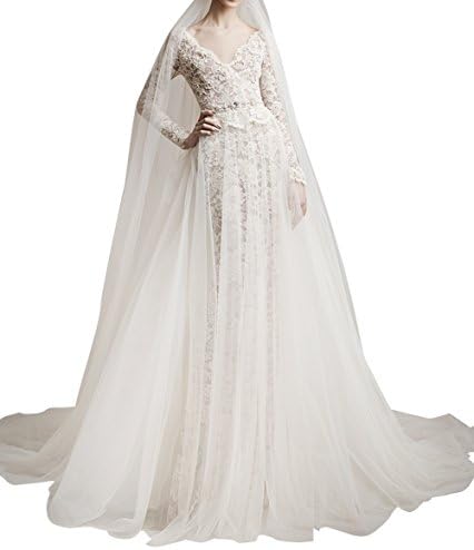 LISTEN TO ME Women's V-neck Long Sleeve Lace Bridal Mermaid Wedding Dress