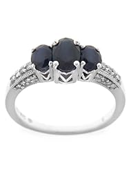 10k White Gold 3-Stone Oval Sapphire and Diamond Ring (0.2 cttw, I-J Color, I2-I3 Clarity)