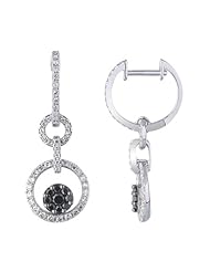 14K White Gold 0.61ct Balls of Fire Black and White Diamond Dangle Earrings