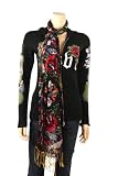 Ed Hardy Rose / Eagle Black Cotton Weave Scarf with Fringe