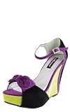 Agathah Colorblock Ankle Strap Bow Wedge Heels BLACK