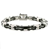 Bracelet Stainless Steel Black Rubber Chain Type Men's 9" Bucasi SALE