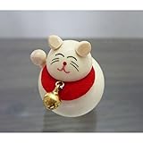 木製 起き上がりこぼし まねき猫 ねこ 干支 置物 (白)