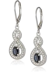 Sterling Silver Genuine Sapphire and White Topaz Infinity Dangle Lever Back Drop Earrings