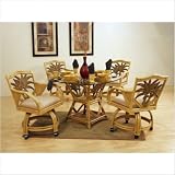 Cancun Palm 5 Piece Indoor Rattan Dining Set with Caster Chairs in Natural Finish Fabric: Resort Life Multi