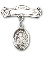 Sterling Silver Baby Badge with Our Lady of the Railroad Charm and Arched Polished Badge Pin