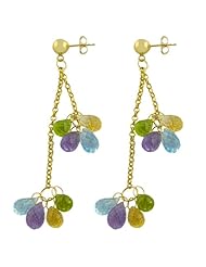 4 Cttw Blue Topaz, Citirine, Peridot, Amethyst 14 Karat Yellow Gold Earrings