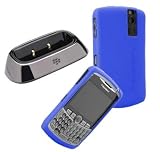 Combo of Charging Pod and Dark Blue Silicone Skin Cover Case for Blackberry Curve 8300 8330 8320 8310