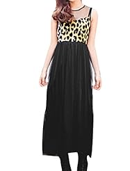 Leopard Print Cotton/Polyester Sleeveless Tank Round Neck  Dress