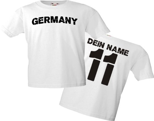 Kinder-Shirt EM 2012 GERMANY TRIKOT STYLE mit Ihren Wunschname und Ihrer Wunschnummer bedruckt Größe 104-170
