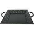 Black Metal Embossed Edges Tray with Handles, 12 1/2 Inches Square