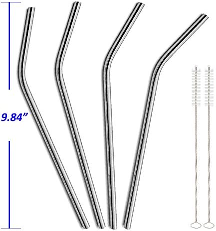 Rspic 9.84 Inch Stainless Steel Drinking Straws Reusable Straws for Latte Iced Tea Protein Shakes Milkshakes Cocktails Smoothies 30 oz Yeti Rambler Tumblers( Set of 4, Free Cleaning Brush Included)