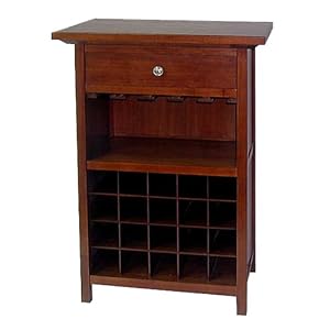 Winsome Wood Wine Cabinet with Drawer and Glass Holder, Walnut by